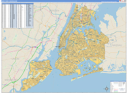 New York 5 Boroughs Metro Area Wall Map Basic Style 2026